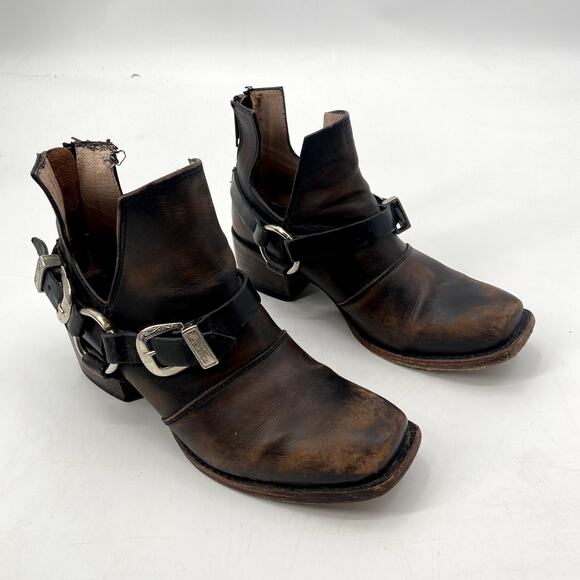 Freebird Truce brown Leather Buckle Distressed Booties - Picture 3 of 10